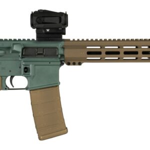 Two-tone AR-15 style rifle with optic and flashlight
