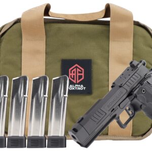 Handgun with five magazines and range bag