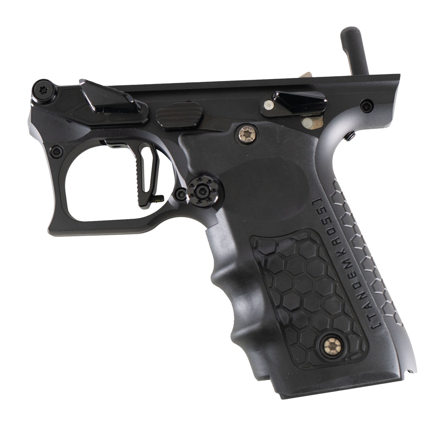 Close-up of black handgun grip and trigger