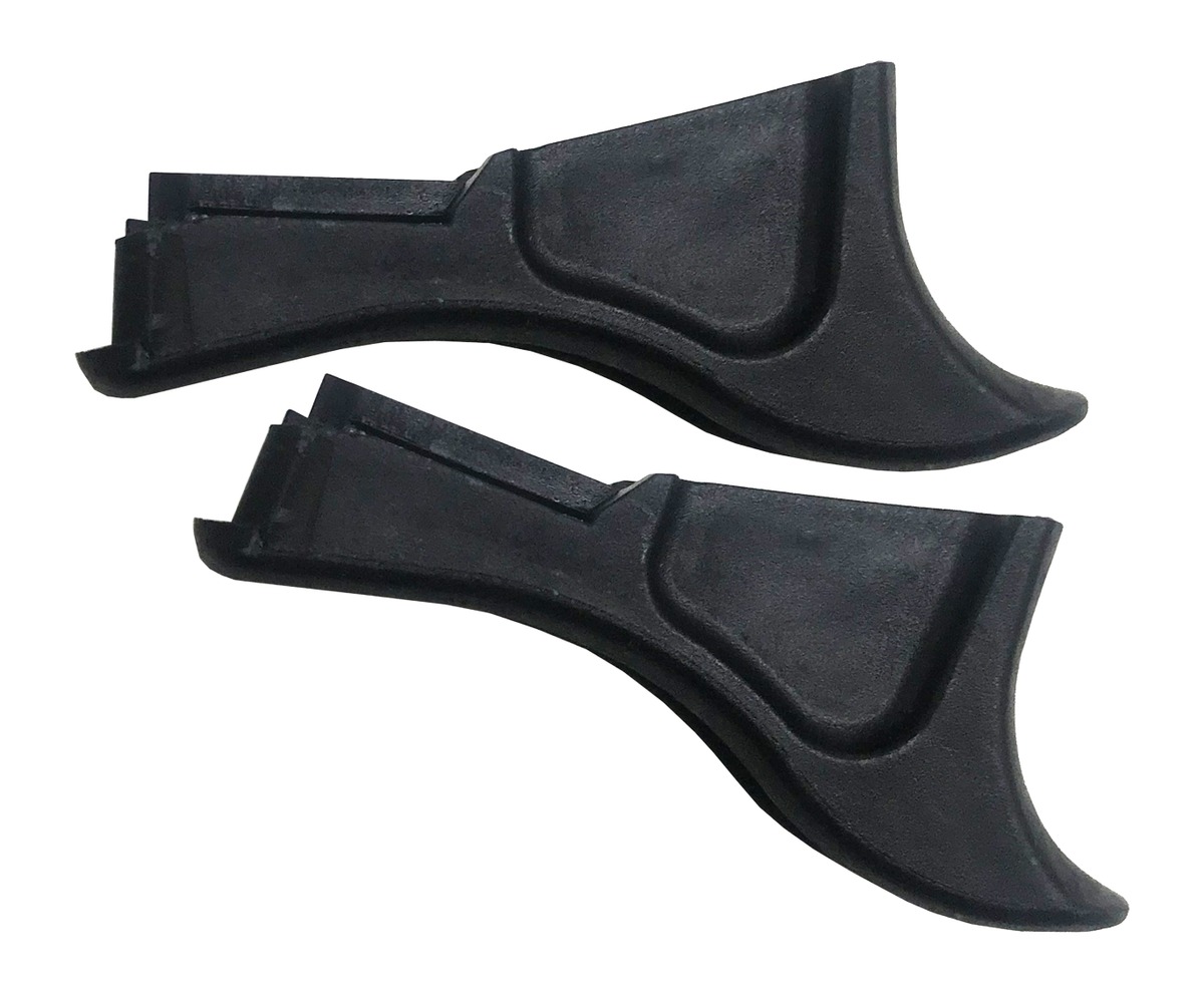 Two black curved plastic trim pieces