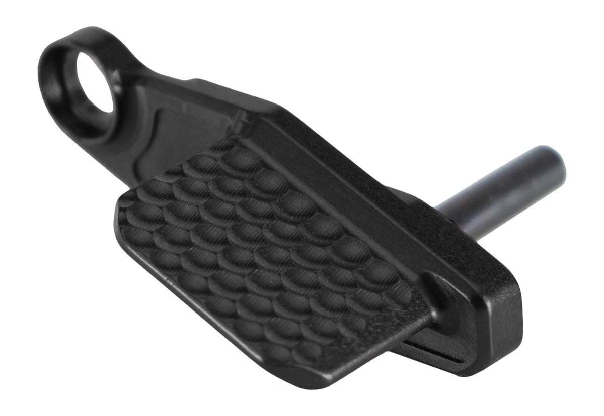 Black textured metal firearm component with loop