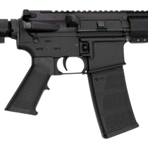 Compact black AR-style pistol with brace
