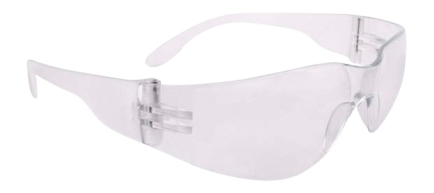 Clear protective safety glasses on white background
