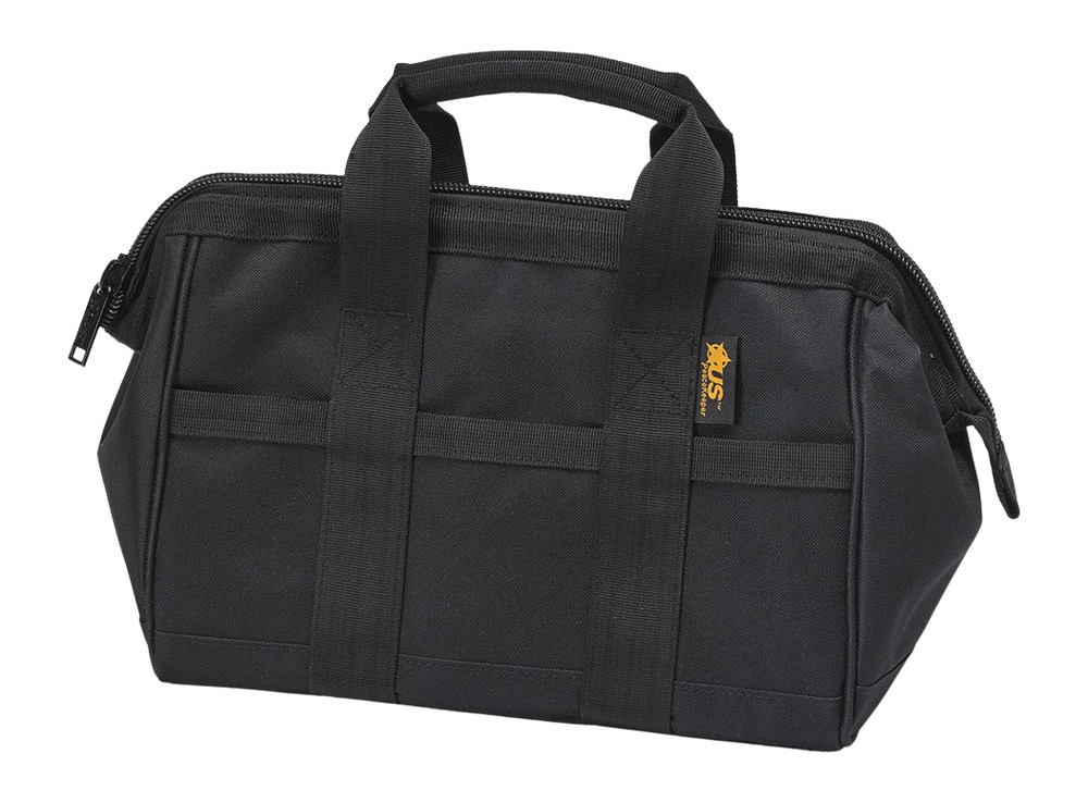 Black zippered tool bag with handles