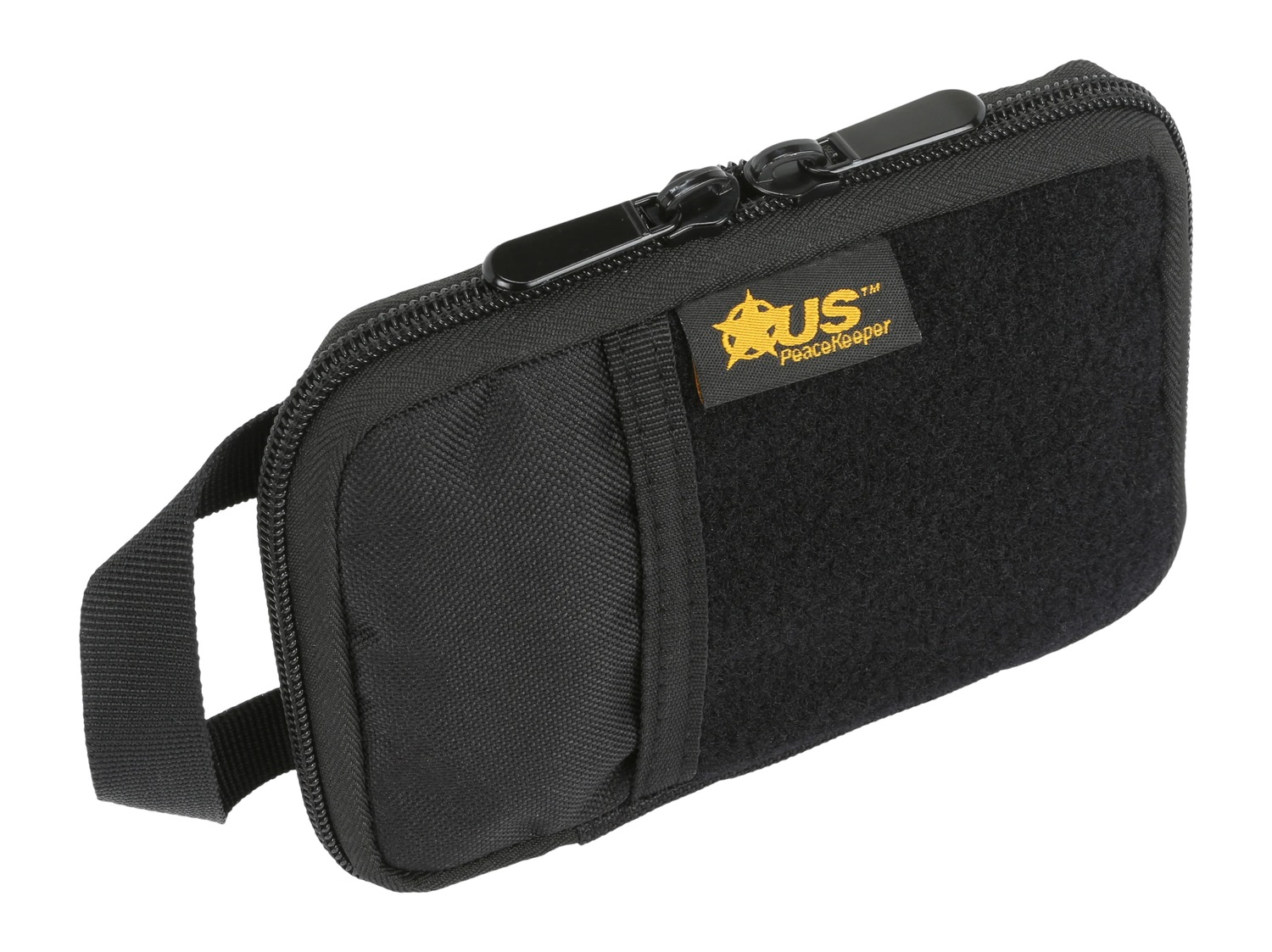 Black zippered tactical pouch with carry handle