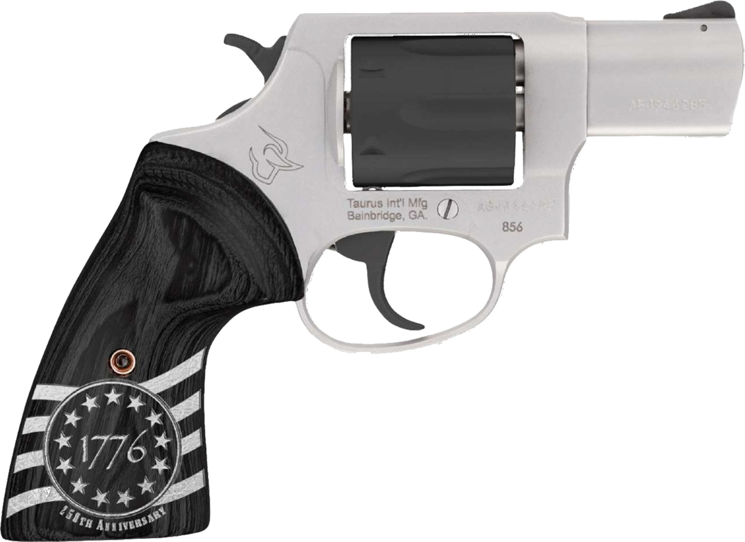 Silver Taurus 856 revolver with 1776 grip