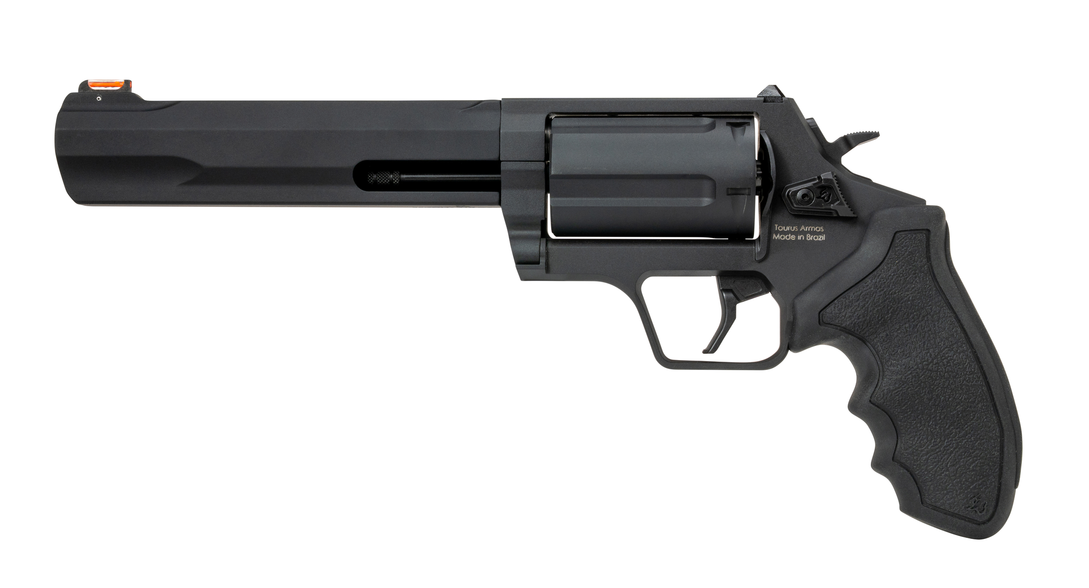 Black revolver handgun isolated on white background