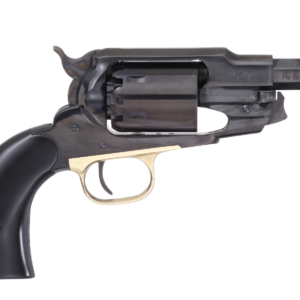 Vintage black revolver handgun on white background