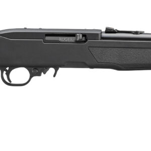 Black semi-automatic rifle on white background
