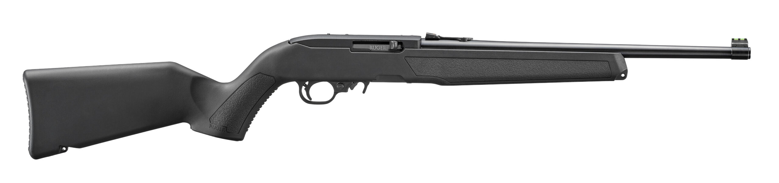Black semi-automatic rifle on white background