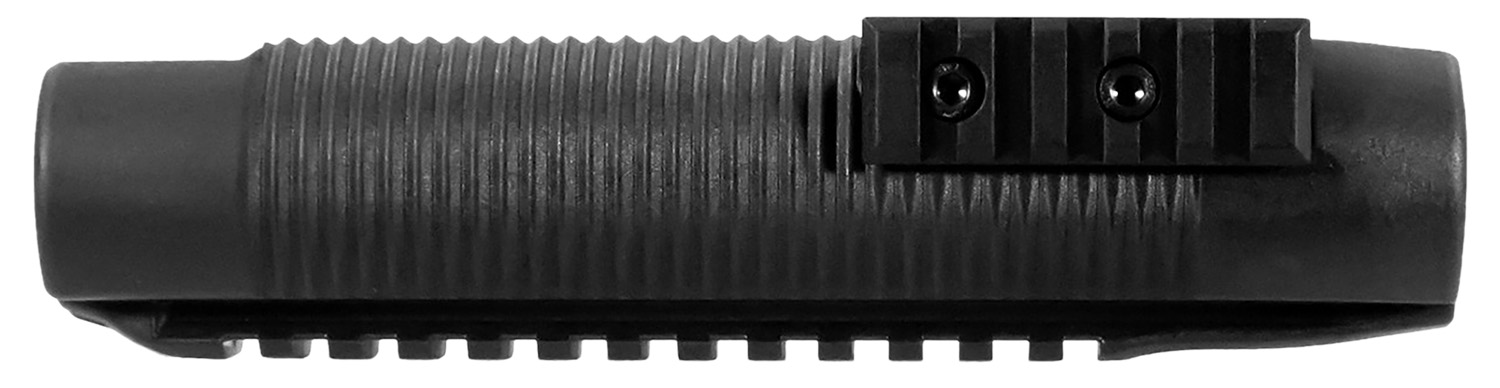 Black tactical flashlight with rail mount