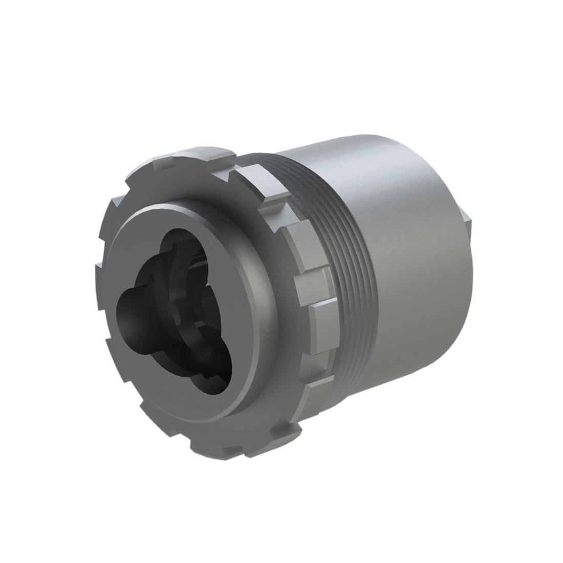 3D rendered metal threaded cylindrical mechanical component