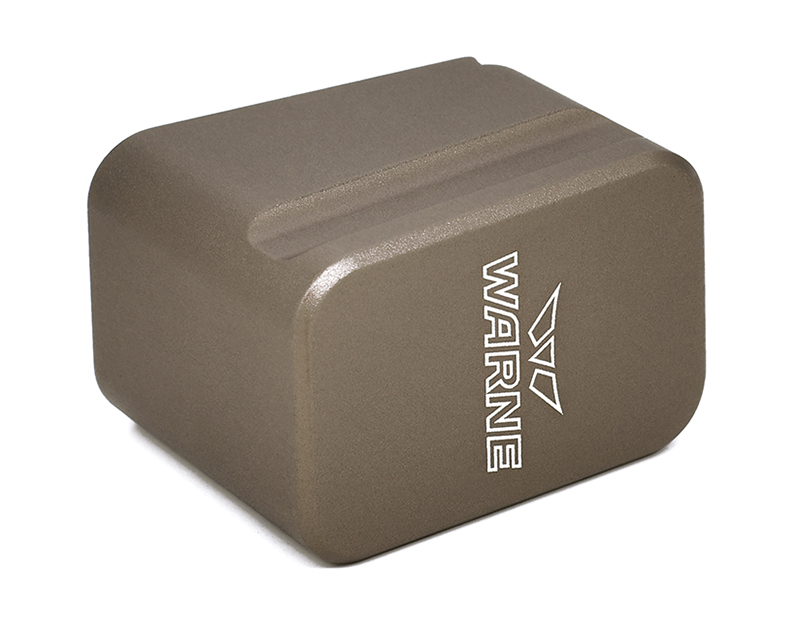 Brown foam yoga block with WARNE logo
