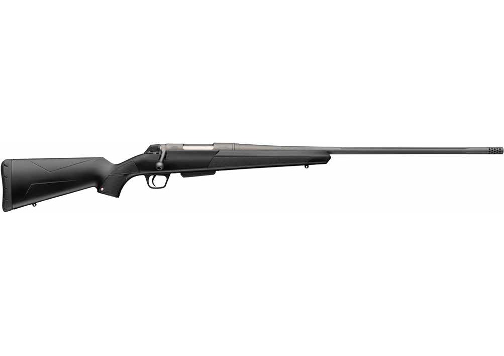 Black bolt-action rifle on white background