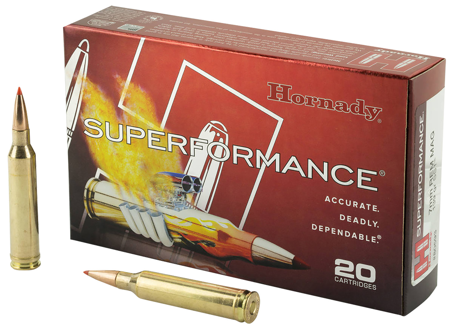Hornady Superformance ammunition box with rifle cartridges