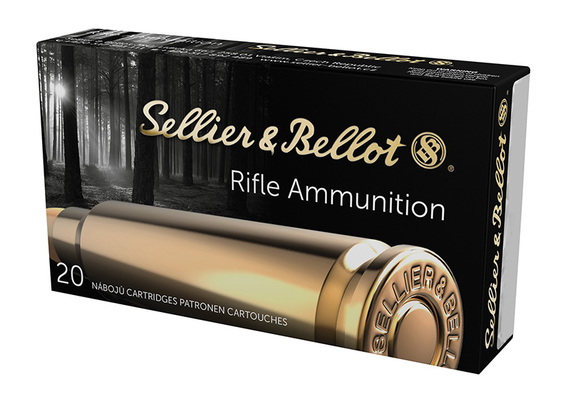 Sellier & Bellot rifle ammunition box with bullet image