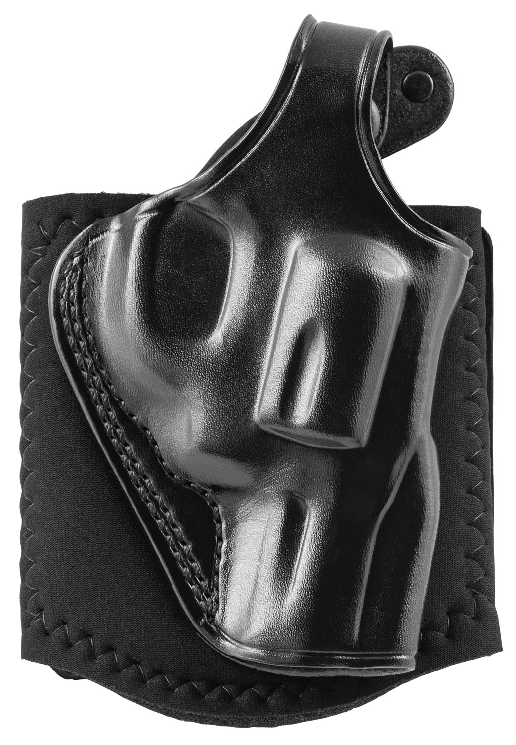 Black leather handgun holster with belt attachment