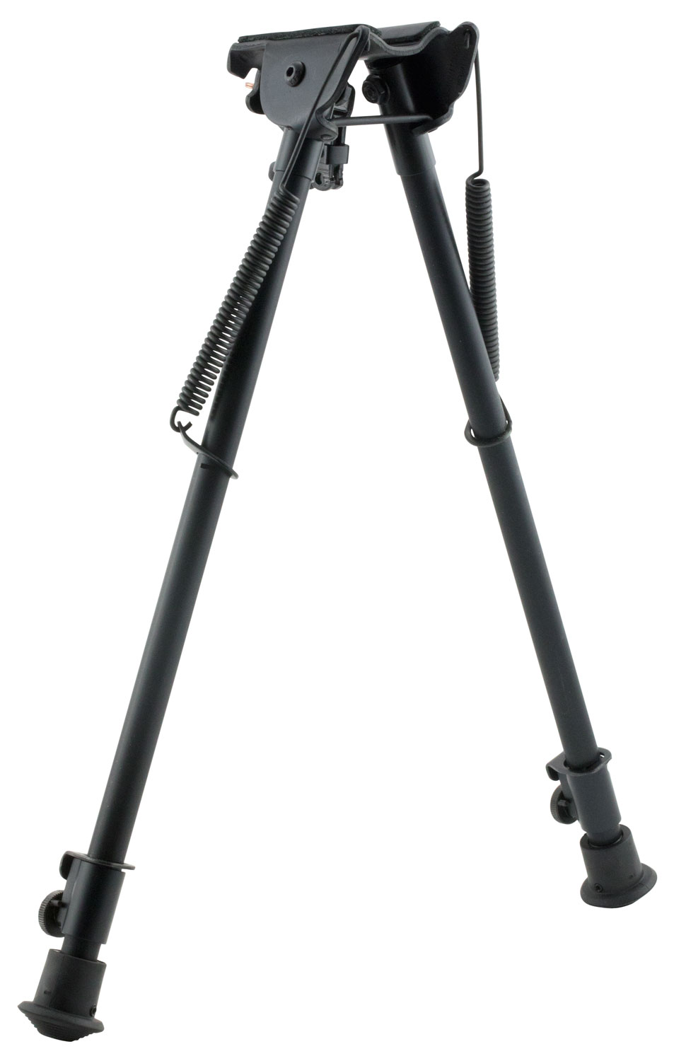Black adjustable rifle bipod with spring legs