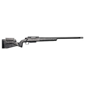 Modern bolt-action rifle with gray textured stock