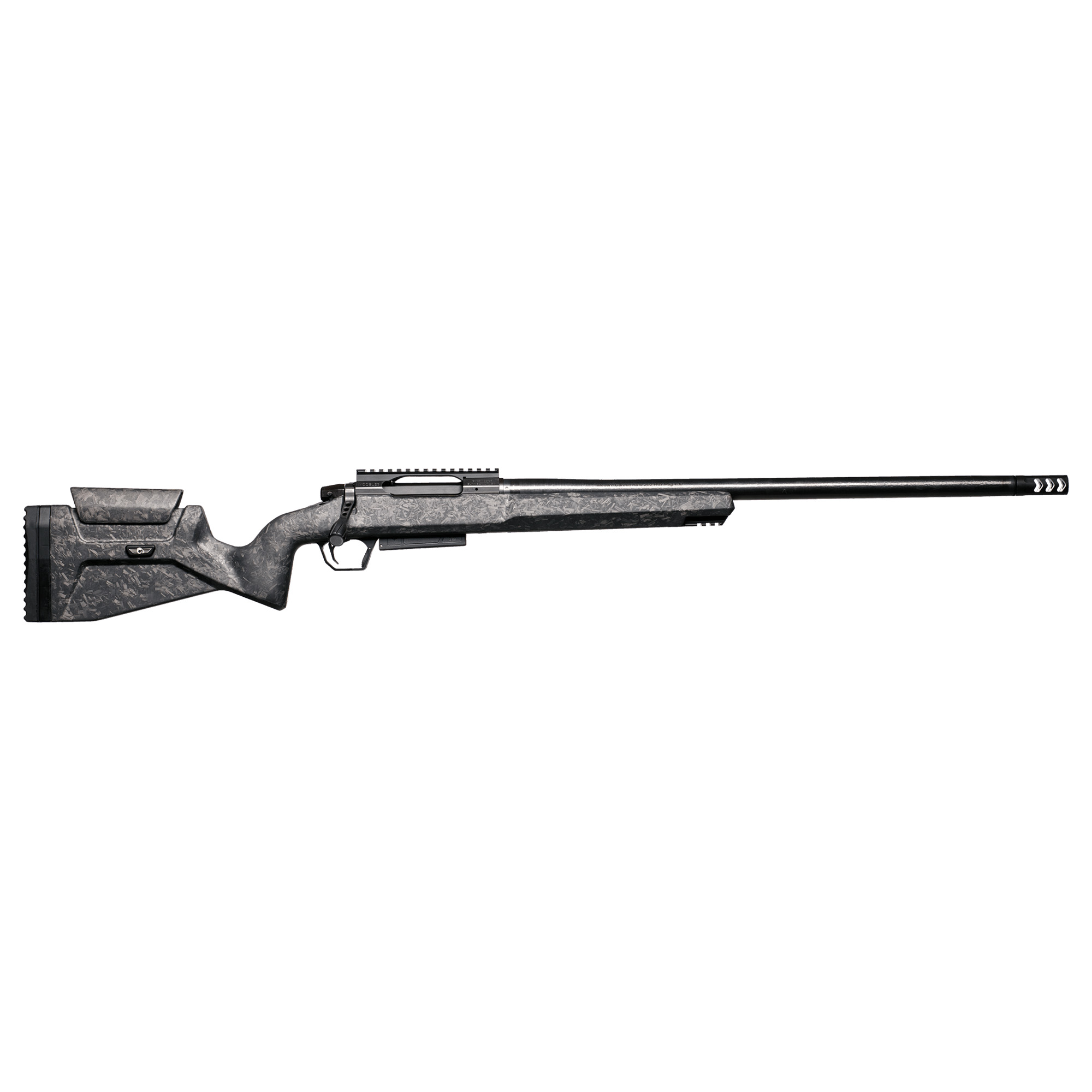 Modern bolt-action rifle with gray textured stock