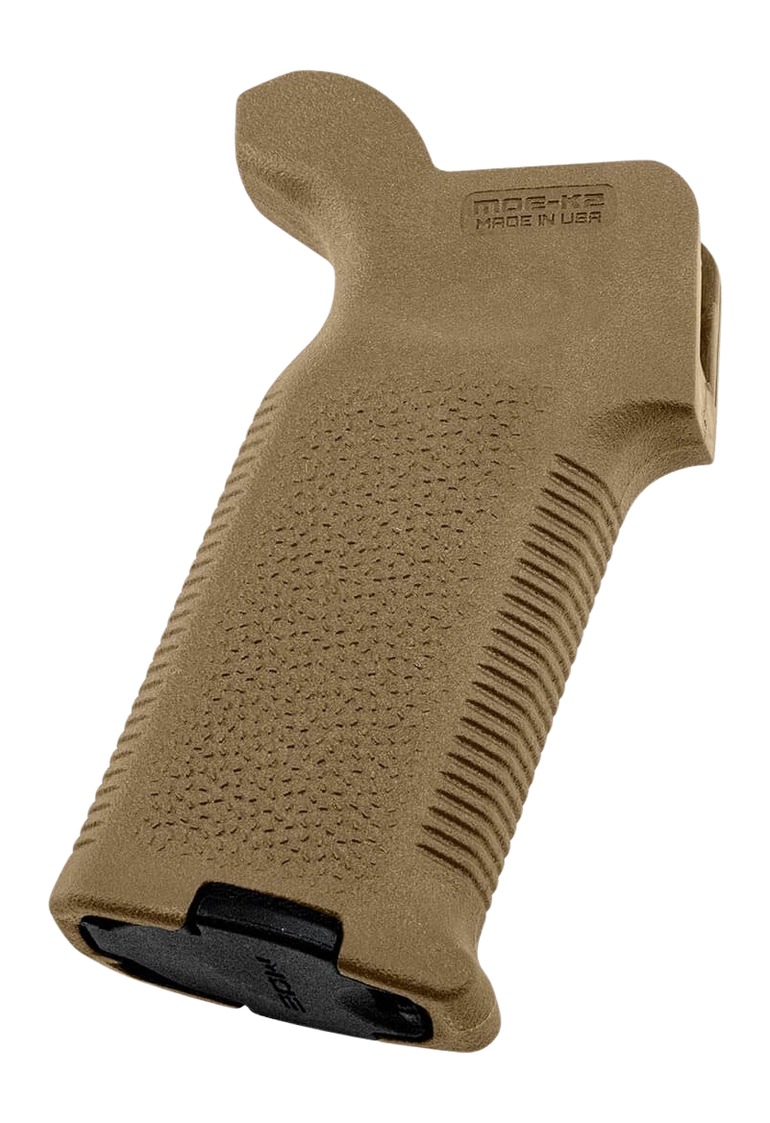 Tan polymer pistol grip with textured surface