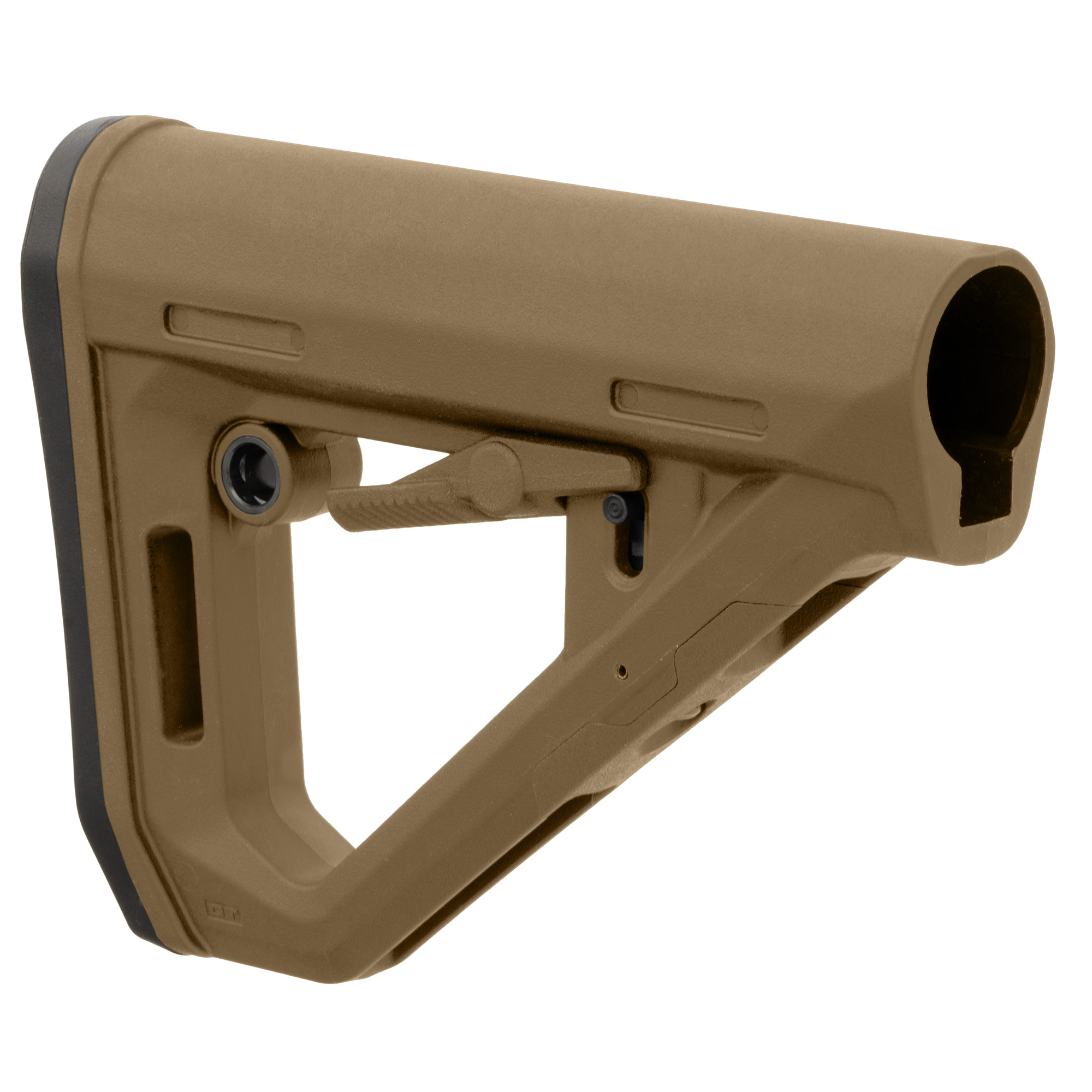 Tan adjustable rifle buttstock close-up