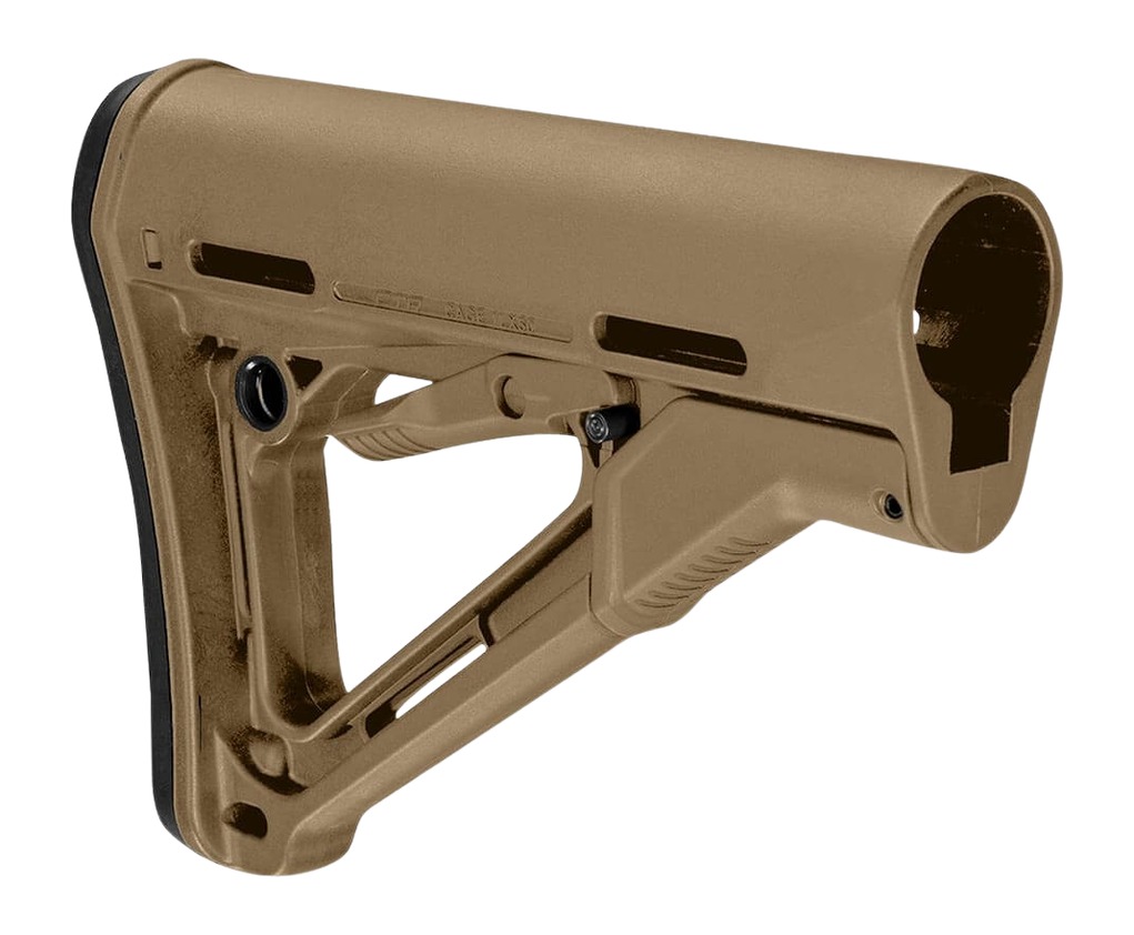Tan adjustable rifle stock on white background