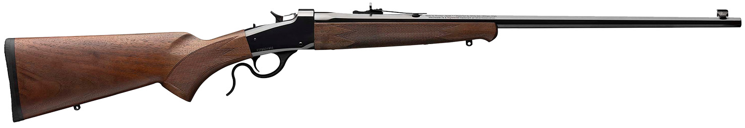 Single-shot rifle with wooden stock and long barrel