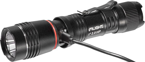 Black tactical flashlight with remote pressure switch