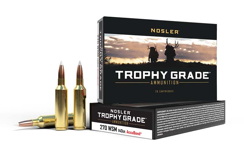 Nosler Trophy Grade ammunition box and cartridges