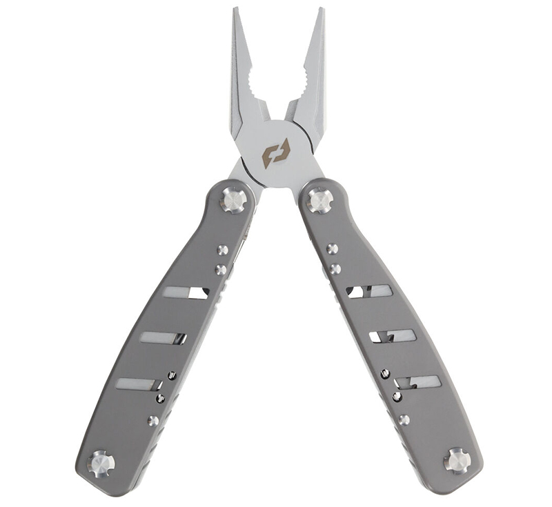 Stainless steel multitool pliers on white background