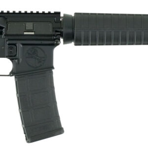 Black AR-15 style semi-automatic rifle