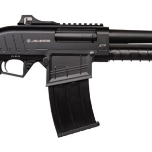 Black tactical semi-automatic shotgun with magazine