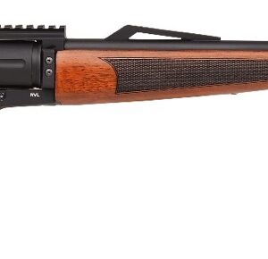 Wood-stock hunting rifle on white background