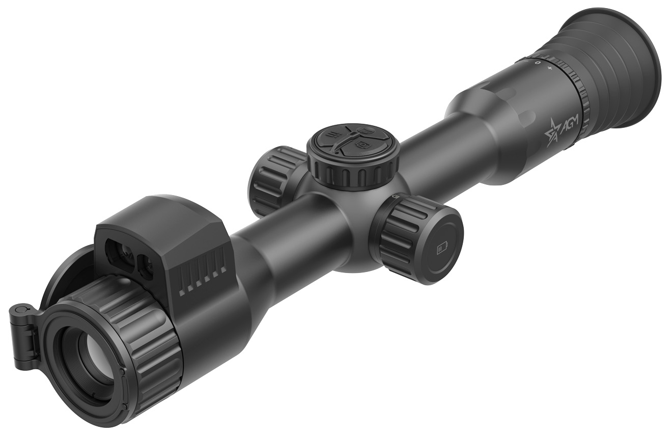Black tactical rifle scope with adjustment turrets