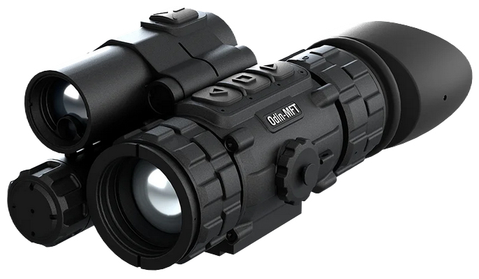 Black night vision monocular device on white background