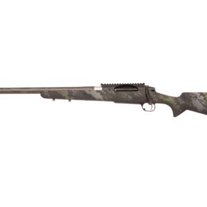 Camouflage bolt-action rifle on white background