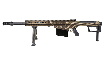 Tan tactical rifle with bipod and extended stock