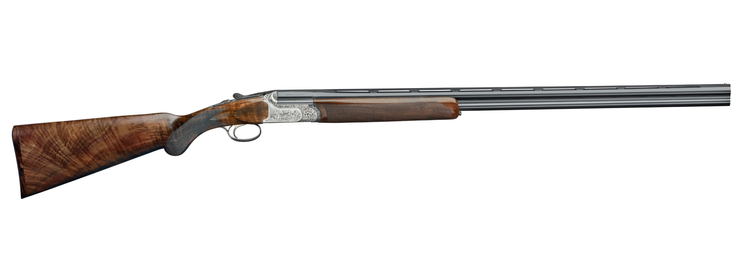 Side-by-side double-barrel shotgun with wooden stock