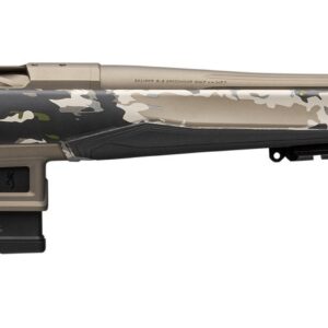 Camouflage bolt-action rifle with long barrel