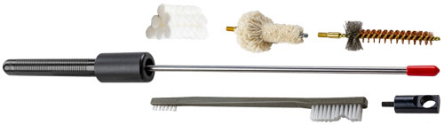 Firearm cleaning kit with brushes and rod
