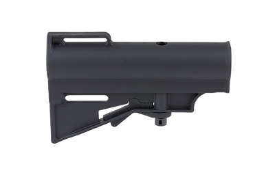 Black adjustable rifle stock on white background