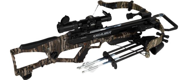 Camouflaged crossbow with scope and arrows