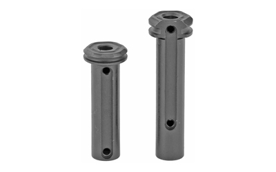 Two gray cylindrical metal pins with holes