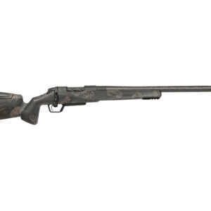 Camouflage bolt-action rifle with long barrel