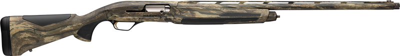 Camouflage pump-action shotgun on white background