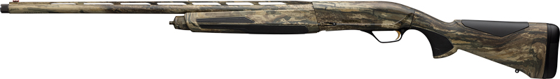 Camouflage-pattern shotgun side profile on white background