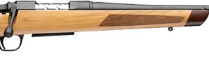 Bolt-action rifle with wooden stock on white background