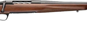 Bolt-action rifle with wooden stock, side view
