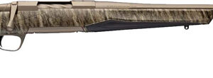 Bolt-action rifle with camouflage stock and long barrel